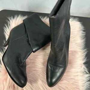 WILD PAIR Women's Fold Over Heel Boots Pointed Toe Black Leather Size 6.5 - Picture 1 of 5
