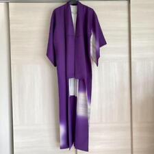 Japanese Kimono Silk Women's Chirimen Purple 163cm Antique