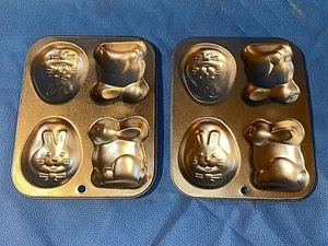 2 Aluminum Easter Cookie Pan Molds Eggs and Bunnies - Picture 1 of 11