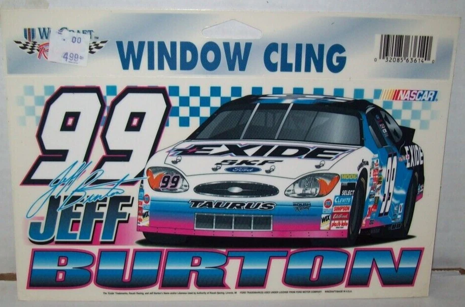 CALCOMANÍA ADHESIVA VENTANA ESTÁTICA JEFF BURTON #99 EXIDE NASCAR WINCRAFT Foto 1 de 1