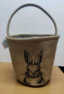 Holiday Easter Bunny Burlap Jute Tote Basket NWT Lined With Handle 15" Height - Picture 1 of 8