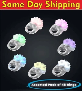 LED Light Up Flashing Jelly Bumpy Rings Pack of 48 Assorted Colors By Party Glow - Picture 1 of 2