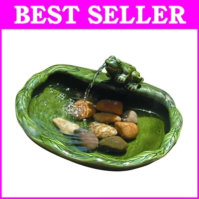 Elegant Solar Frog Fountain - Green Glazed Ceramic Water Feature for Gardens - Image 1 of 4