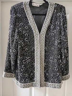 Blazer Chaqueta Laurence Kazar Seda Con Cuentas--Talla L--Formal/Noche/Cóctel Fiesta Foto 1 de 4