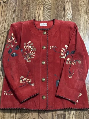 Vintage Char USA Red Suede Jacket Size 14 Santa Fe Floral Design - Image 1 of 4