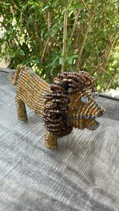 Afrikanische Perlen Löwe Skulptur Handarbeit Draht Glasperlen langer Schwanz Afrikanische Kunst - Bild 1 von 16