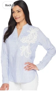 RALPH LAUREN Blue Embroiderd Linen Blouse Tunic Sz Lg Womens - Picture 1 of 10