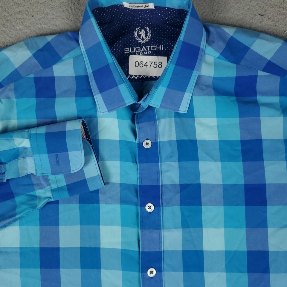 Bugatchi Shirt Mens Size Large Blue Check Shaped Fit Button Up Long Sleeve - Image 1 of 4