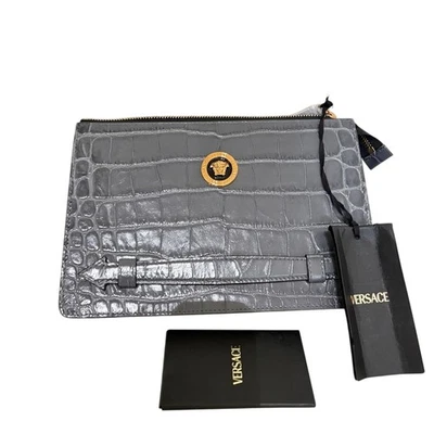 Versace Gray Crocodile浮雕手拿包 — 第 1/4 张图片