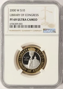 2000-W $10 Bi-Metallic Library of Congress Proof Commem NGC PF69 Ultra Cameo - Picture 1 of 4
