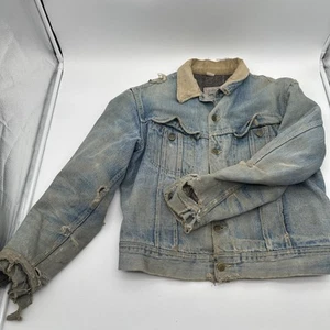 Vtg Lee Storm Rider Mens Denim Collared Flannel Lined Jacket Size 42R Thrasher - Picture 1 of 18