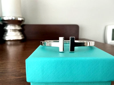 Tiffany T Square Cuff Bracelet in Sterling Silver LARGE AG925 Hinged $2175 NEW - Image 1 of 4