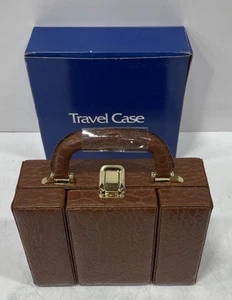 Estuche de viaje bolso de cosméticos de cuero marrón - Imagen 1 de 11