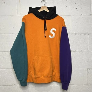 Sudadera con Capucha Supreme S Logo Colorblocked "Naranja" Para Hombre X-Grande Usada - Imagen 1 de 11