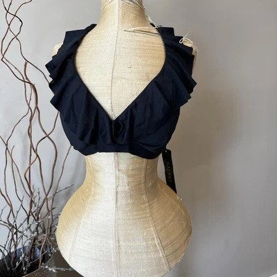 Top de bikini Lauren Ralph Lauren negro 14 volantes cuello en V halter corbata acolchada inalámbrica Foto 1 de 4