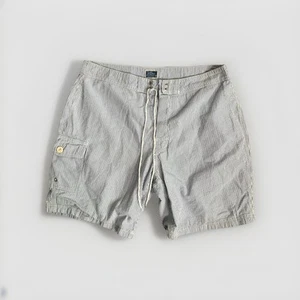 J Crew Seersucker Board Shorts 34 Men Swim Trunks Pockets Belt Surf Blue Stripe - Picture 1 of 9
