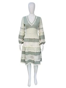LoveShackFancy Women'S Embroidered Knit Floral Laced Tired Ruffled Short Dress S - Picture 1 of 14