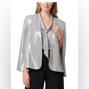Tahari Arthur S. Levine Gr. XL glänzende Cape Jacke mit Schulterpolstern (defekt) - Bild 1 von 16