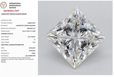 5.27 Princess Lab Grown Diamond For Engagement Wedding Ring IGI Certify G VS2 - Image 1 of 4