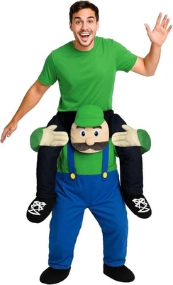 Adult Mario Super Bros Piggyback Costume Luigi Green Plumber Ride On Fancy Dress - Image 1 of 4