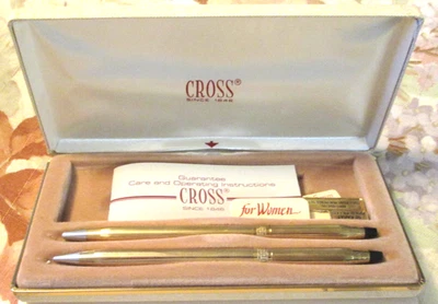 Juego de bolígrafos y lápices vintage Cross 10K para damas con caja y papeleo hecho en EE. UU. Foto 1 de 4