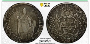 1839 L MB 8 REALES SILVER COIN PERU PCGS VF - Picture 1 of 4