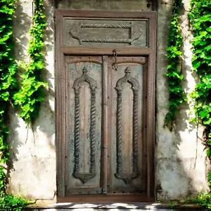 Antique Carved Doors Rustic Medieval Palace Old Teak Ornate Door & Frame 94 - Picture 1 of 9