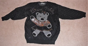 Disco Bear Sweater, 80s vintage, made by HONEY, one size. Sequined bear. - Bild 1 von 1