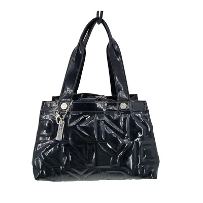 Vtg 90s Y2K Black Patent Leather Logo Quilted Shoulder Tote Bag Purse Trending - Image 1 of 4