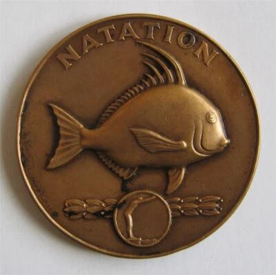 Olympic Medal-Winning Bronze Art Medal 1924 Paris "Swimming" by Mascaux - Image 1 of 4