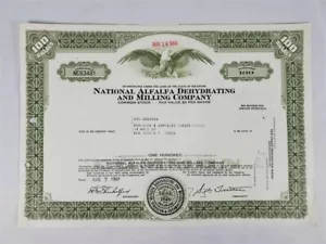 Certificado de acciones de National Alfalfa Dehidrating and Milling Company 100 acciones - Imagen 1 de 2