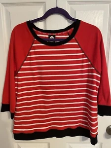 Jones New York- Red & White Striped with Black Band and Collar Crew Neck XL - Picture 1 of 14