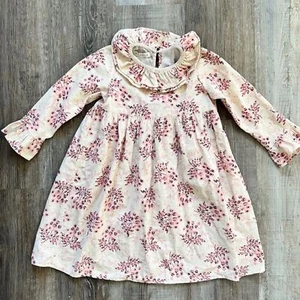 Piccola Girls Medium Floral Ruffle Corduroy Dress in Cream/Pink - Picture 1 of 9