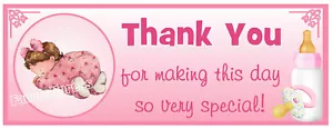 30 SLEEPING GIRL BABY SHOWER THANK YOU STICKERS LABELS PINK GIRLS - Picture 1 of 1