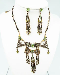DESIGNER INSPIRIERT 17 in GRÜN MULTI KRISTALL BRONZE VIKTORIANISCHES SCHMUCKSET NEU - Bild 1 von 4