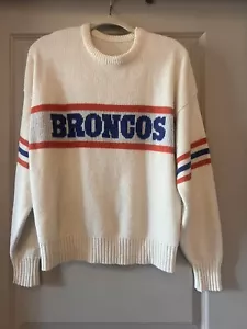 VINTAGE CLIFF ENGLE BRONCOS WHITE WOOL BLEND SWEATER, ADULT MEDIUM, USED - VG - Picture 1 of 2