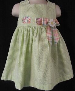 Bonnie Jean Sleeveless Green and White Dress with Plaid Bow and Flower Size 2T