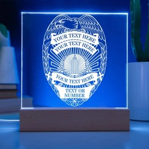 Personalized Police Badge Name Acrylic Sign. Custom Policeman LED Plaque Gift. - Picture 1 of 10