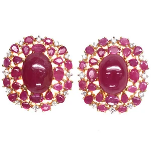 Gemstone 13 X 17 mm. Red With Pink Ruby & Zircon Earrings 925 Silver - Picture 1 of 4