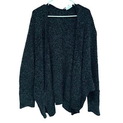 Cárdigan Studio B Chenille Frente Abierto Acogedor Tejido Suéter Negro 2X Foto 1 de 4
