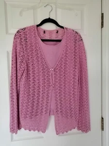 Set of 2: Jones New York Collection Hand Crochet Cotton Cardigan & Top Size M - Picture 1 of 15
