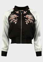 LADIES WOMENS FLOWER EMBROIDERED BOMBER JACKET PLUS SIZE 14 16 18 20 22 24 26 28