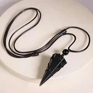 Genuine Black Obsidian Gemstone Pendant Healing Crystal Necklace for Women Men - Picture 1 of 7