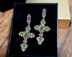 New $110 HEIDI DAUS "Cross My Heart" Crystal Cross Drop Pierced Earrings - Picture 1 of 5