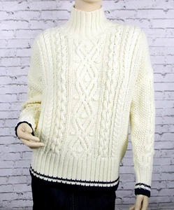 NWT Vineyard Vines Fisherman Mock Sweater Womens XS Marshmallow Cream Navy $128 - Picture 1 of 6