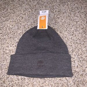 $20 TIMBERLAND EMBROIDERED LOGO KNIT SHORT WATCH CAP BEANIE HAT GRAY ONESIZE 