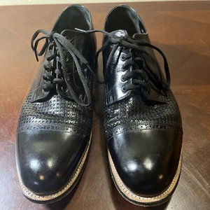 Stacy Adams Dress Shoes Mens 12D Black Woven Lace Up Leather Shoe Upper - Picture 1 of 6