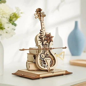 ROKR Magic Cello Mechanical Music Box 3D Wooden Puzzle Gift for Adult Kids - Picture 1 of 9