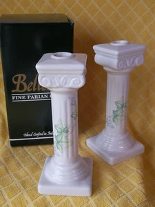 MIB Belleek Pair of Classic Ivy Column Candle Stick Holders - B2709 - Picture 1 of 5