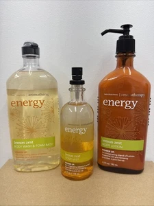 3 Pc BATH & BODY WORKS Aromatherapy Energy Lemon Zest Lotion Mist Shower Gel Set - Picture 1 of 1